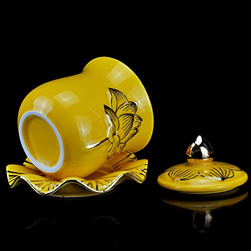 Houlu 1Pc Ceramic Altar Cup, Holy Water Offering Cup, Tibetan Buddhist Worship Cup - Yellow