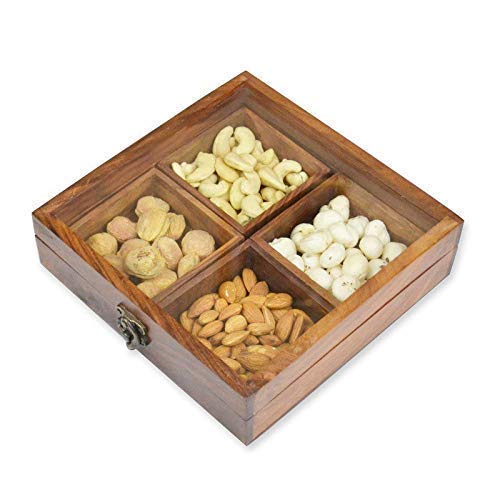 Godwill Art Free 4 Spoon Set Wooden Dry Fruit Box | Masala Dabba | Multipurpose Spice Box | Container For Kitchen | Kitchen Spic