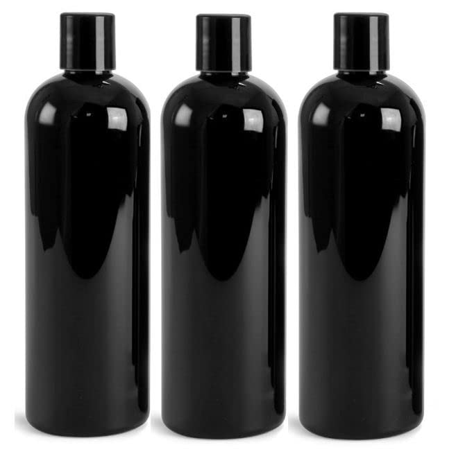 Mountainleaf 3 Pack 16 Oz Plastic Empty Bottles With Black Press Disc Caps For Shampoo, Lotion, Hand Sanitizer, Dish Soap Etc, R