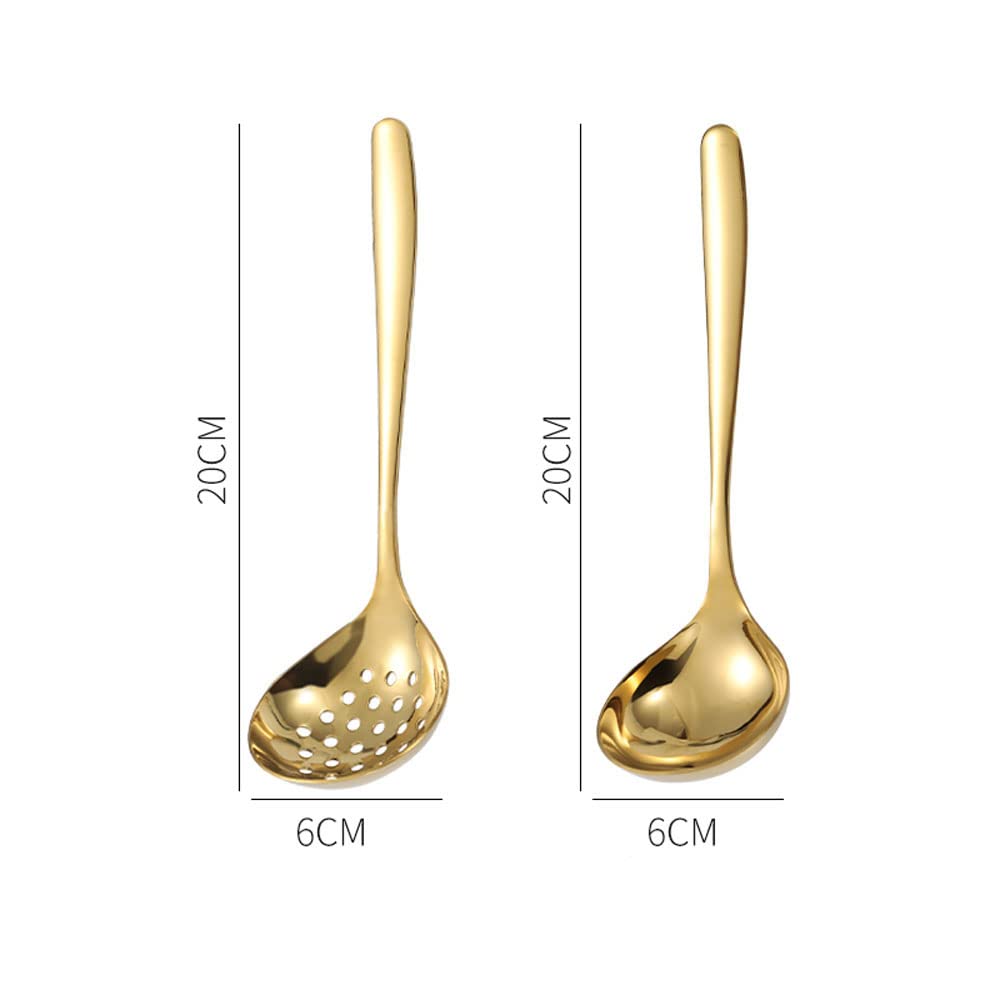 Mbbitl Gold Soup Ladle Colander Slotted Spoon Set Stainless Steel Skimmer Strainer Gravy Hot Pot Server