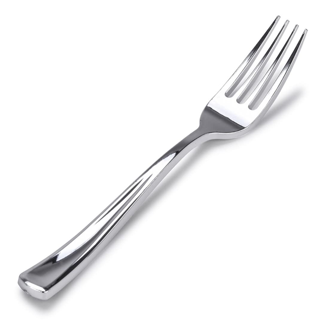 Plastic Silver Forks (75 Pack) - Glossy Silver Cutlery Forks - Disposable Silverware - Heavy Weight Plastic Silver Forks - Durab