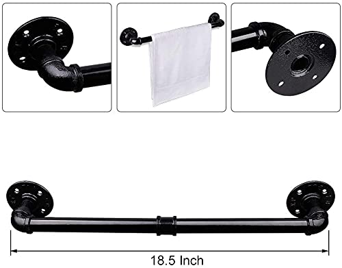 Jeasor Industrial Pipe Towel Rack Towel Bar, Heavy Duty Wall Mounted Rustic Farmhouse Bath Towel Holder For Bathroom (Black, 18