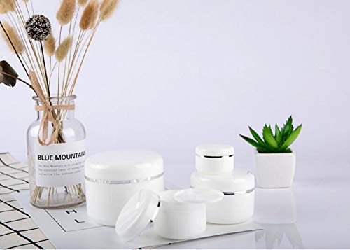 20Ml 0.67Oz White Silver Edge Empty Refillable Cosmetic Plastic Jars With Dome Lid Make Up Face Cream Lip Balm Lotion Storage Co