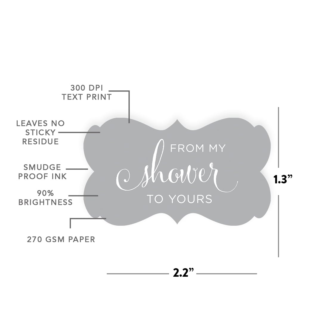 Andaz Press Baby and Bridal Wedding Shower Fancy Frame Label Stickers  from My Shower to Yours  Gray  36-Pack