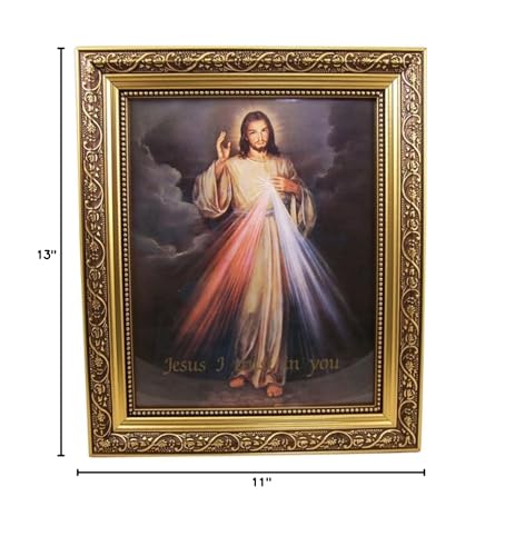 Gerffert Collection The Divine Mercy Framed Portrait Print  13 Inch (Ornate Gold Tone Finish Frame)
