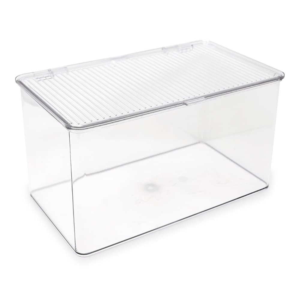 Isaac Jacobs Large Stackable Organizer Bin (10.75    X 6.5    X 6.1   ) W Hinged Lid Clear Storage Box Home Office School Fridge