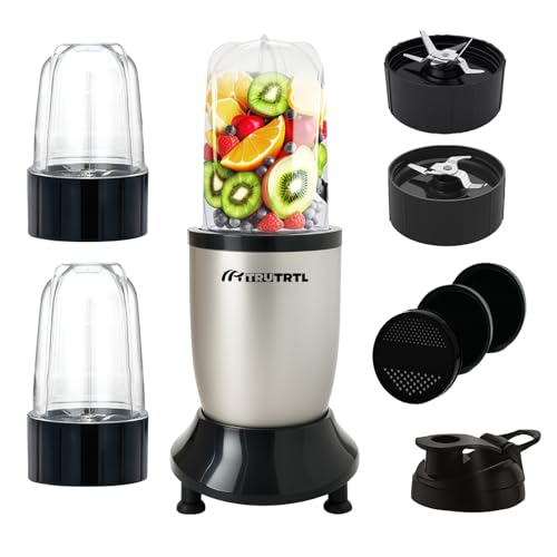 Trutrtl Nutri Insta Mixer Grinder For Home And Kitchen | Masala, Chutney & Smoothie Maker | 500W (3 Jars & 2 Blades, Silver) Wit