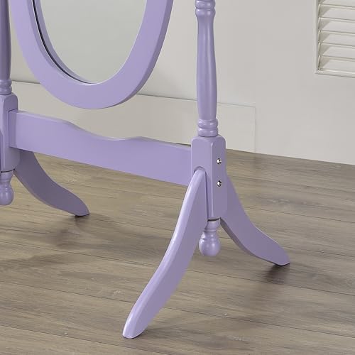 Roundhill Furniture Traditional Queen Anna Style Wood Floor Cheval Mirror, Purple