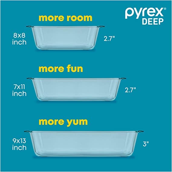Pyrex Deep Glass Baking Dish With Plastic Lid, Deep Casserole Dish, Glass Food Container, Oven, Freezer And Microwave Safe, Clea