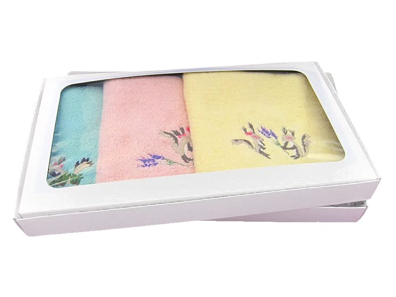 Imabari Towel Ezo-Risu Monogatari Towel Handkerchief Hand Towel 10.6'' X 10.0'' - Made In Japan (3 Color Set)