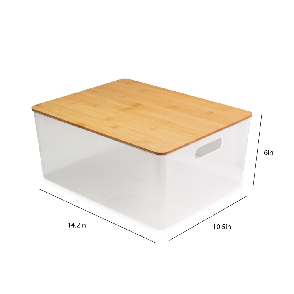 Isaac Jacobs 2-Pack Xl Clear Storage Bin Set W/Cut-Out Handles And Bamboo Lid, Plastic Organizers For Home, Pantry, Kitchen, Clo