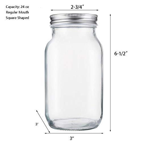 Jucoan 12 Pack 24 Oz Glass Mason Jar Canning Jar With Silver Airtight Metal Lids, Regular Mouth Glass Jars For Preserving Fruits