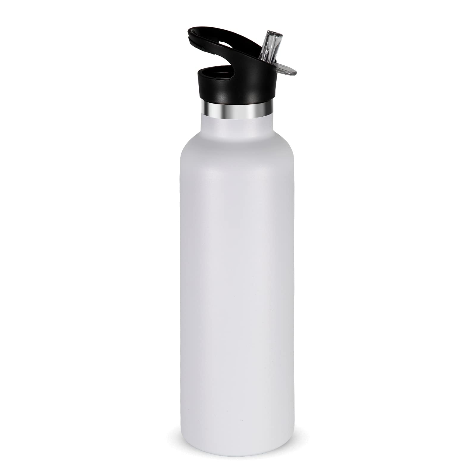 Neihepal White Stainless Steel Water Bottles,24 Ounce Vacuum Insulated Double Wall Travel Bottle With Leak-Proof Straw Lid Of Ha