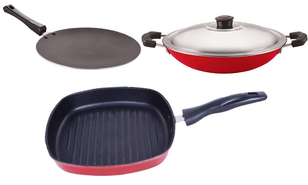 Nirlon Non Stick Cookware Pots And Pans Set Of 3 Pieces (Ct11_Ac_Gp24)