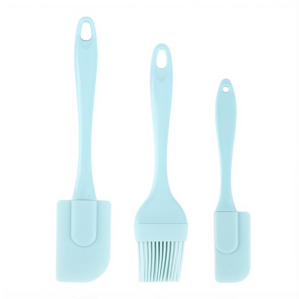 Supvox Silicone Spatula Set 3Pcs Blue BpaFree HeatResistant Seamless Kitchen Tools For Mixing Folding Brushing And CookwareSa