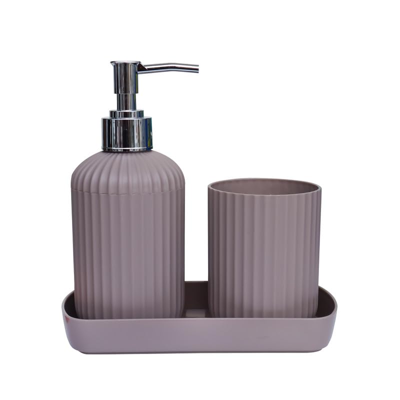 Skadioo 3-Piece Soap Dispenser Set For Bathroom - Soap Dispenser For Wash Basin, Toothbrush Holder, Vanity Tray & Countertop Org