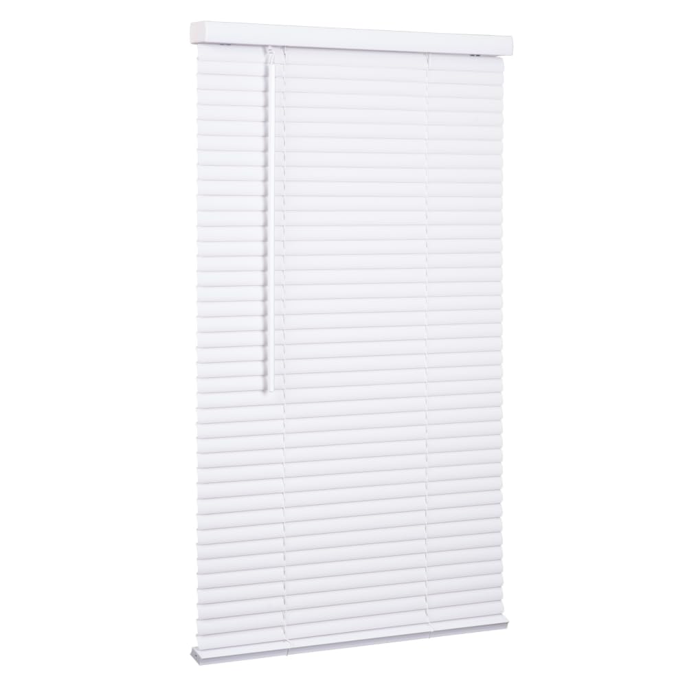 LOTUS & WINDOWARE Cordless Mini Blind, 1 Vinyl Slats, 59 Wide x 64 Long - White, Window Blinds for Home and Office, Interior Doo