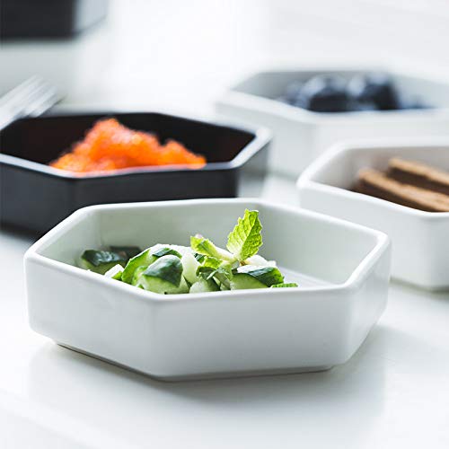 Sizikato 4Pcs Geometric Hexagon Ceramic Soy Sauce Dipping Bowls Side Dishes For Snack Sushi Fruit Appetizer Dessert. 4 Inches