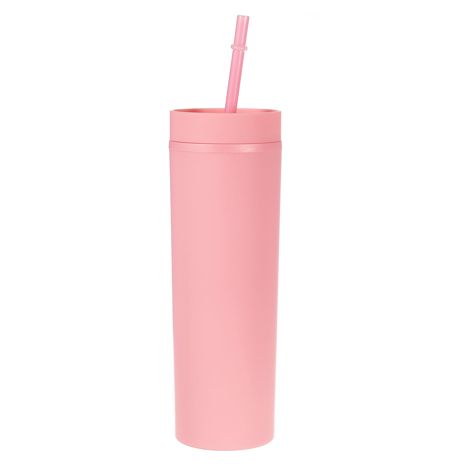 uxcell Skinny Tumbler with Lids and Straws, 16Oz Matte Pink Skinny Tumbler Bulk, Reusable Pastel Acrylic Tumbler, Double Wall Pl