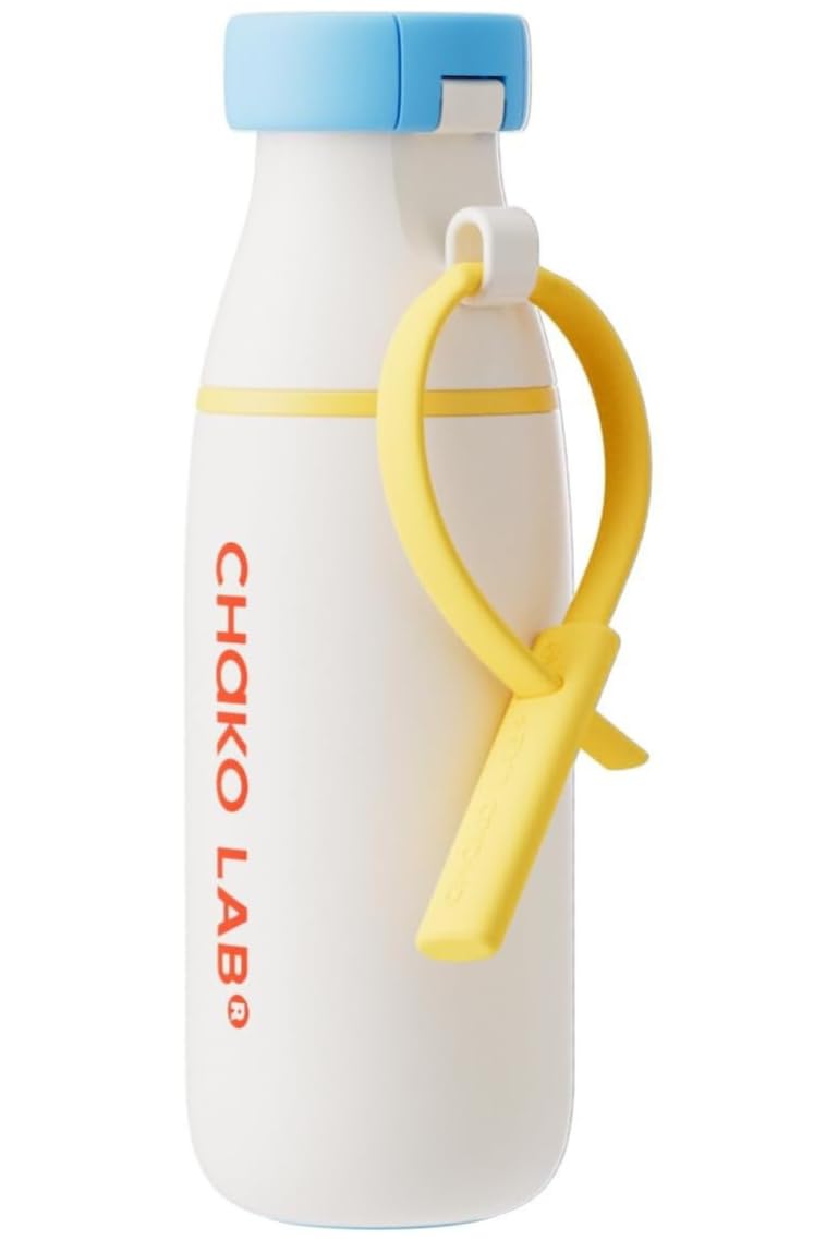 CHAKO LAB Insulated Water Bottle with Two Strap | BPAFree Leak Proof | 17oz Bottle with Spout Lid & Straw | Milk Pudding