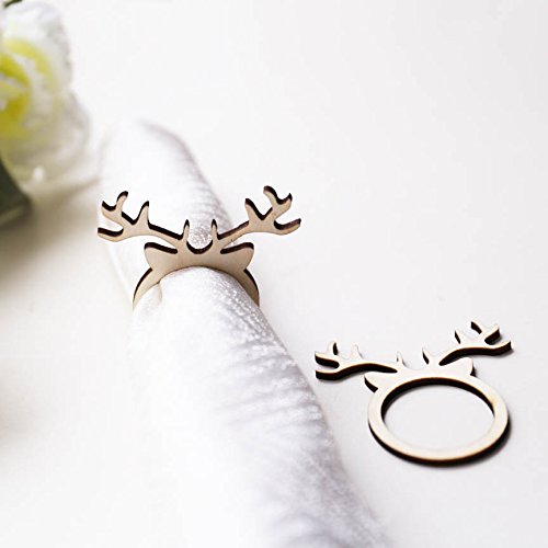 Ruixuan Laser Cut 15Pcs Of Rustic Wedding Wood Napkin Rings, Christmas Reindeer,Reindeer Napkin Rings,Laser Cut Antler Pace Sett