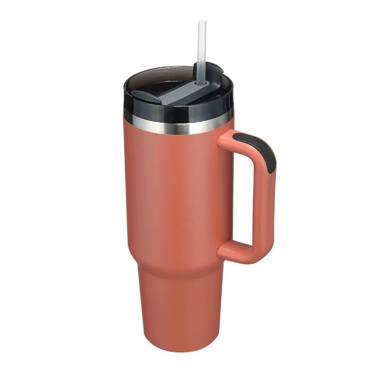 FAMKX 40oz Insulated Travel Mug Tumbler With Handle and Straw,Stainless Steel Double Wall Vacuum Cup Keep Drink Cold and Hot (Br