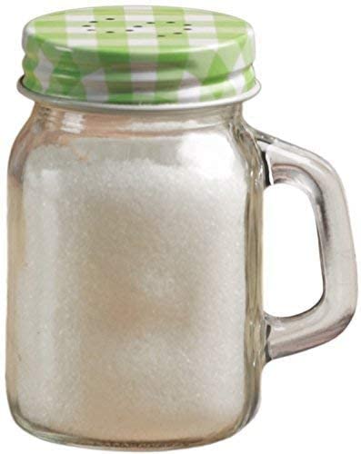 Circleware Moondance Mason Jar Salt And Pepper Shakers With Green And White Gingham Lids, Set Of 2, 5Oz, Clear