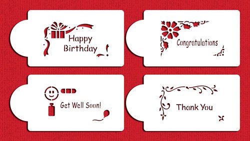 Designer Stencils Celebration Corners Cookie Stencils, (Happy Birthday, Thank You, Congratulations, Get Well Soon), Beige/Semi-T