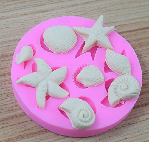Mermaid Theme Cake Mold,Mermaid,Seashell,Coral,Starfish Silicone Mold Cupcake Toppers Mold For Candy,Chocolate,Fondant,Polymer C