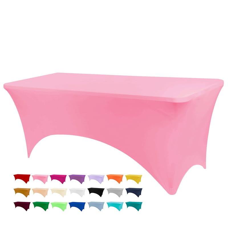 Bddc Table Covers For 8 Foot Tables, Spandex Table Covers 8Ft, Hot Pink Table Cloths Rectangle 8Ft For Events, Wedding, Banquets