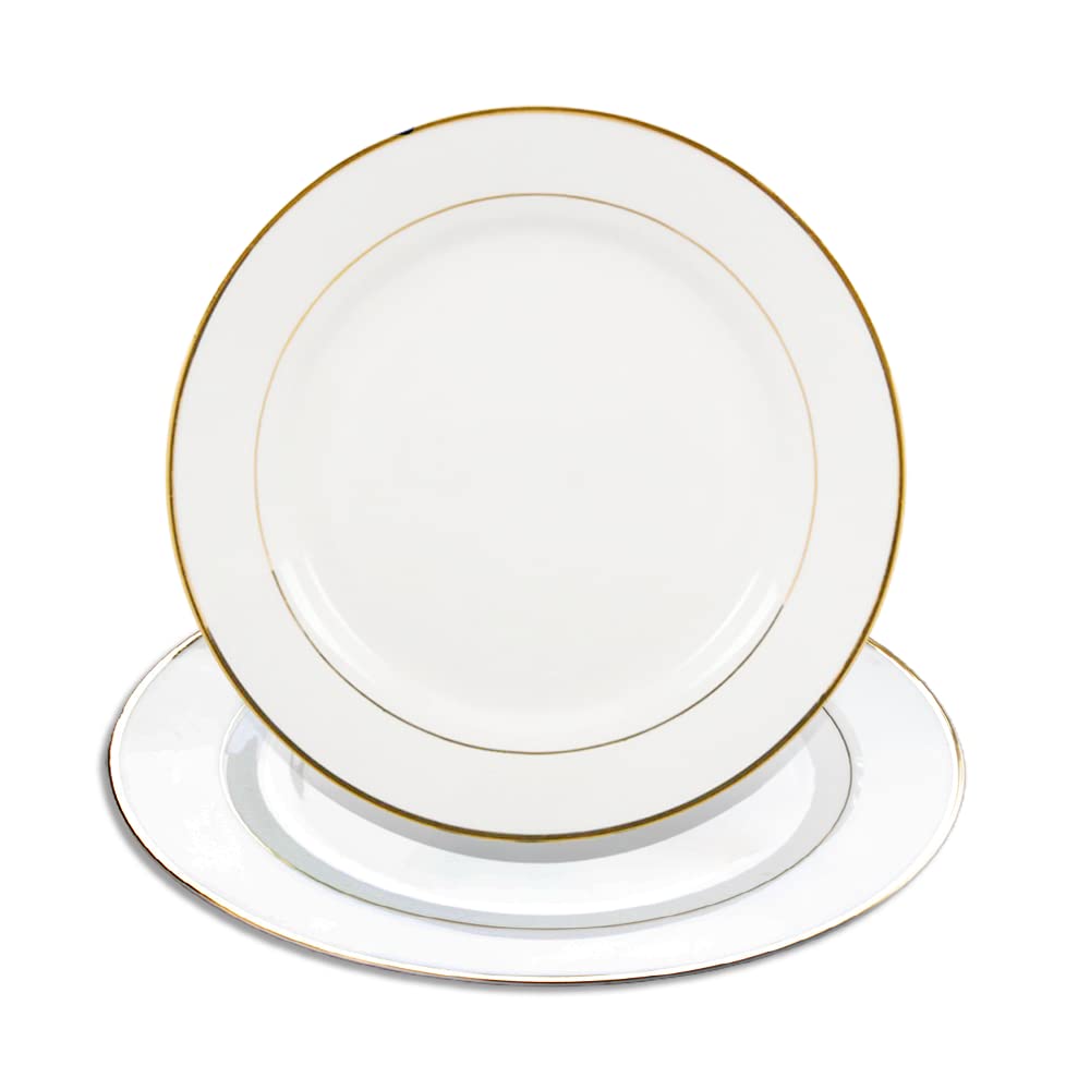 Mr.R Set Of 2 Sublimation Blanks White Ceramic Gold Rim Plate With Stand,Porcelain Plates, 8 Inch Round Dessert Or Salad Plate,