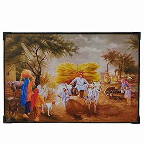 Saanwara Creations Wooden Board Vastu Village Scene West Direction Wall Painting For Living Room, Bedroom, Office, Hotels, Drawi