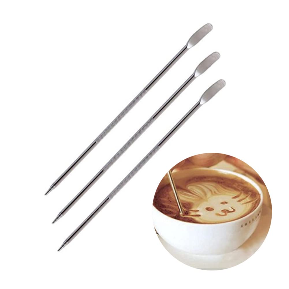 3Pcs Coffee Art Pen 5.3Inch Stainless Steel Coffee Fancy Stitch Needles For Cafe Home Kitchen Coffee Latte Decorating