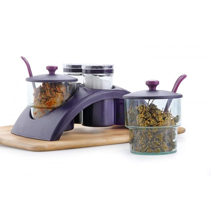 Gbex Plastic Pickle/Achar Jar Set 2 With Spoon, Salt & Pepper Set 2 For Dining Table Stand (4 In 1).
