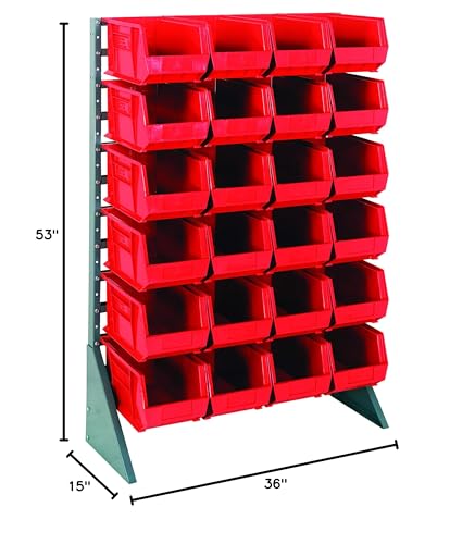Rail Rack, Single Sided, 36L X 15W X 53H, 600 Lbs Load Capacity, Includes: (12) Rails And (24) Qus240 Red Bins, Galvanized Steel