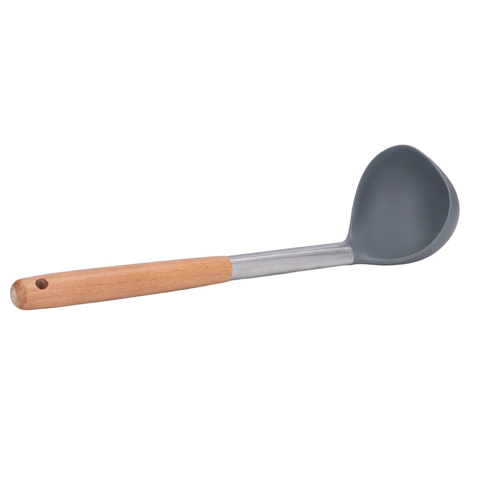 Rengue Silicone Soup Ladle with Wooden Handle Nonstick Scratch Lightweight Spoon for Serving Sauces Gravy and Stews