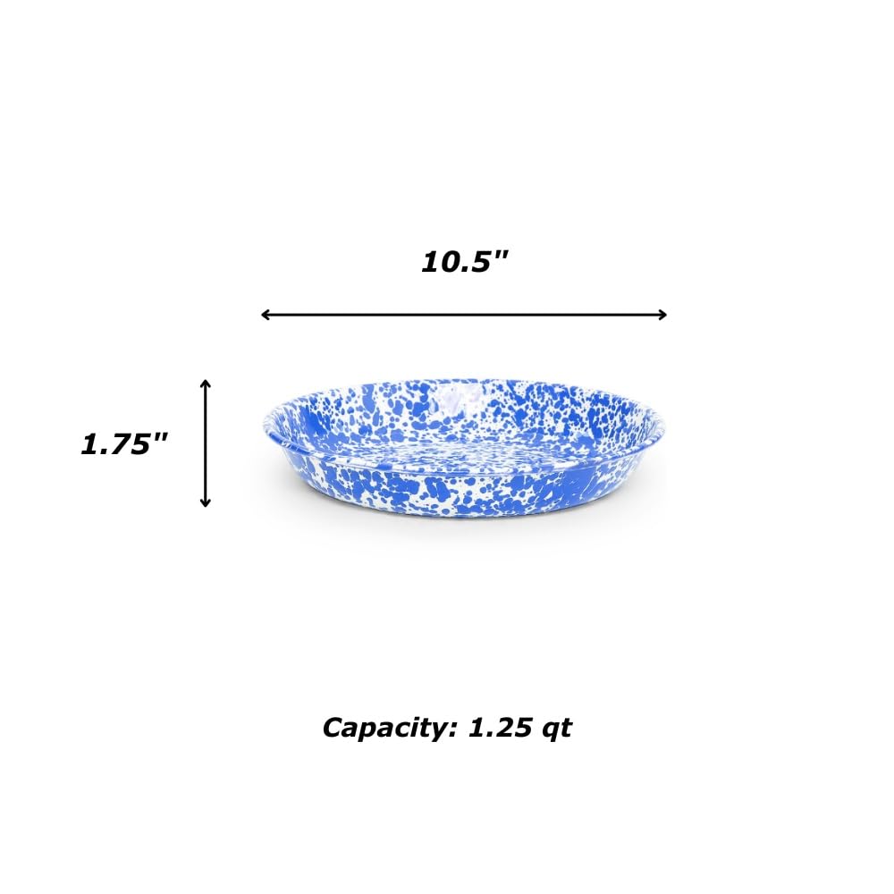 Crow Canyon Home Enamelware Pasta Plate  10.5 inch  Blue/White Splatter (Set of 4)