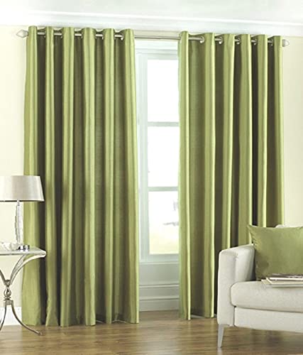 Decoholic Green Polyester Window Curtain 9 Feet | Darkening Faux Texture Plain Drape With Eyelets | Pack Of 1 Panel For Living R