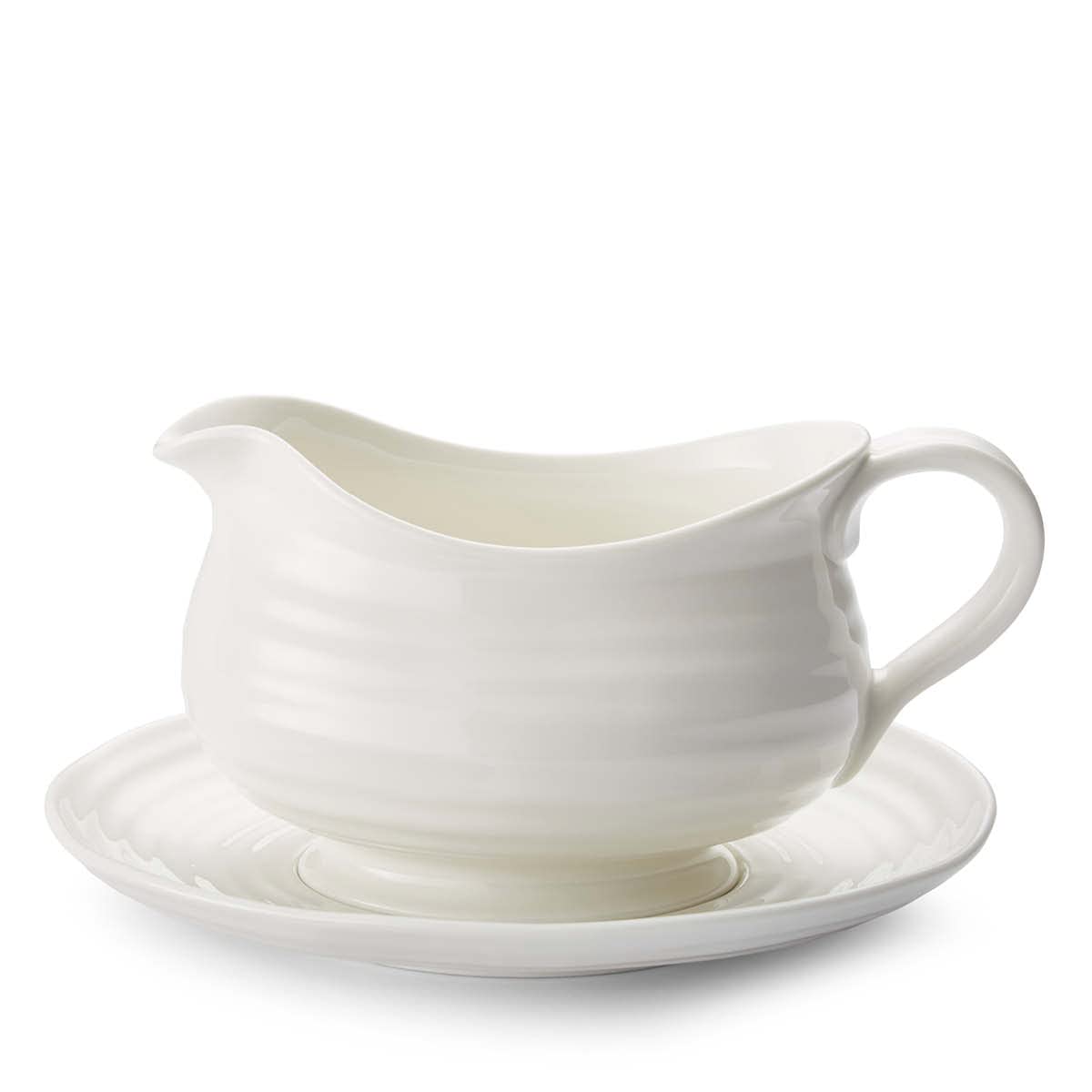 Portmeirion Sophie Conran White Gravy Boat And Stand | 24 Oz Sauce Boat For Gravy, Sauces, And Salad Dressings | Made From Fine