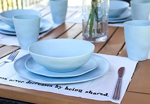 MORGIANA Reusable Bamboo Dinnerware Set for 2 - 8 pcs Camping Dishes, Large Blue, Model SANLE001