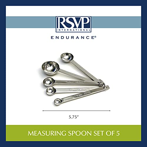 RSVP International Measuring Spoons Set, Round, 5 Piece, Stainless Steel, Model 8010