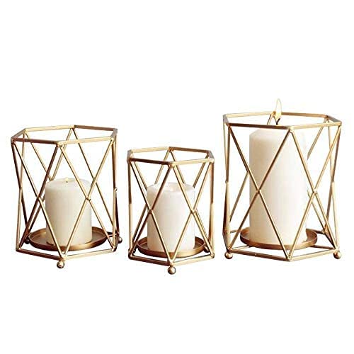 The Bright Storey  Set of 3 Nordic Style Candle Holder Gold Geometric Metal Iron Art Candle Base for Diwali Christmas Home Decor