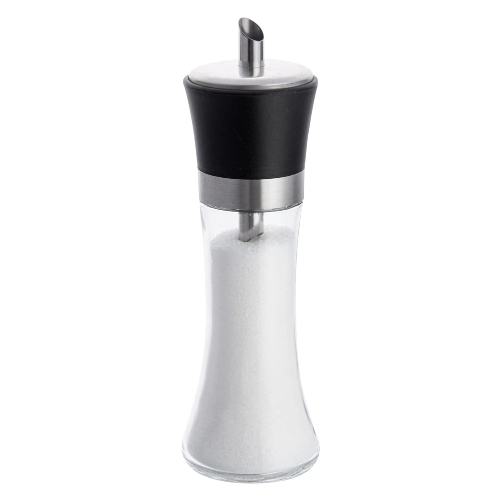 Restaurantware Vetri 6.3 Ounce Sugar Dispenser 1 Pouring Spout Sugar Shaker Dispenser - Black Lid Clear Finish Glass Sugar Poure