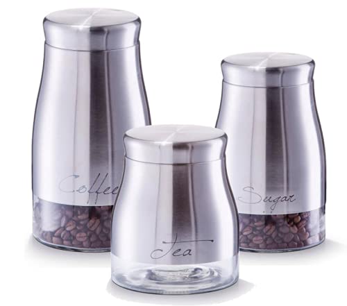 Homies, Stainless Steel Plated Glass Kitchen Canister, Airtight Food Storage Canisters, Visible Window Seasoning Cereal Containe