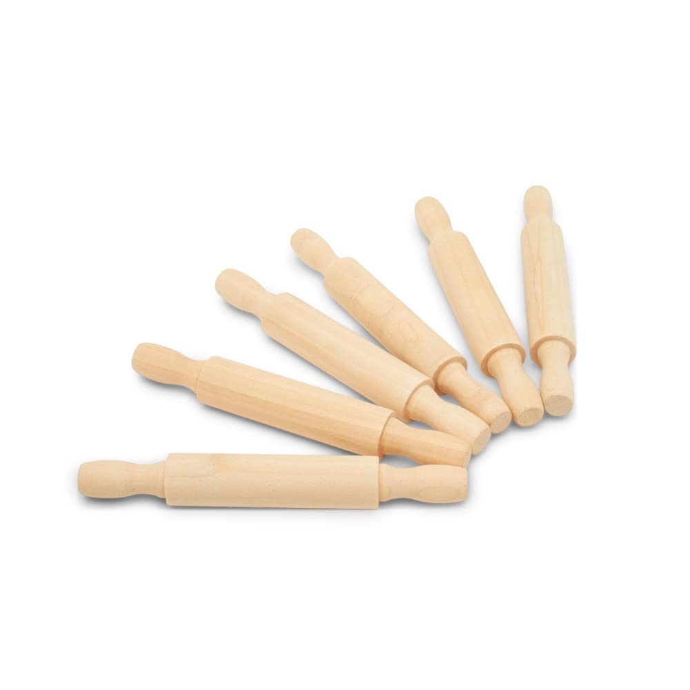 Wooden Mini Rolling Pin, 5 Inches Long, Pack Of 6, Great For In The Kitchen, Play-Doh, Crafting And Imaginative Play, By Woodpec