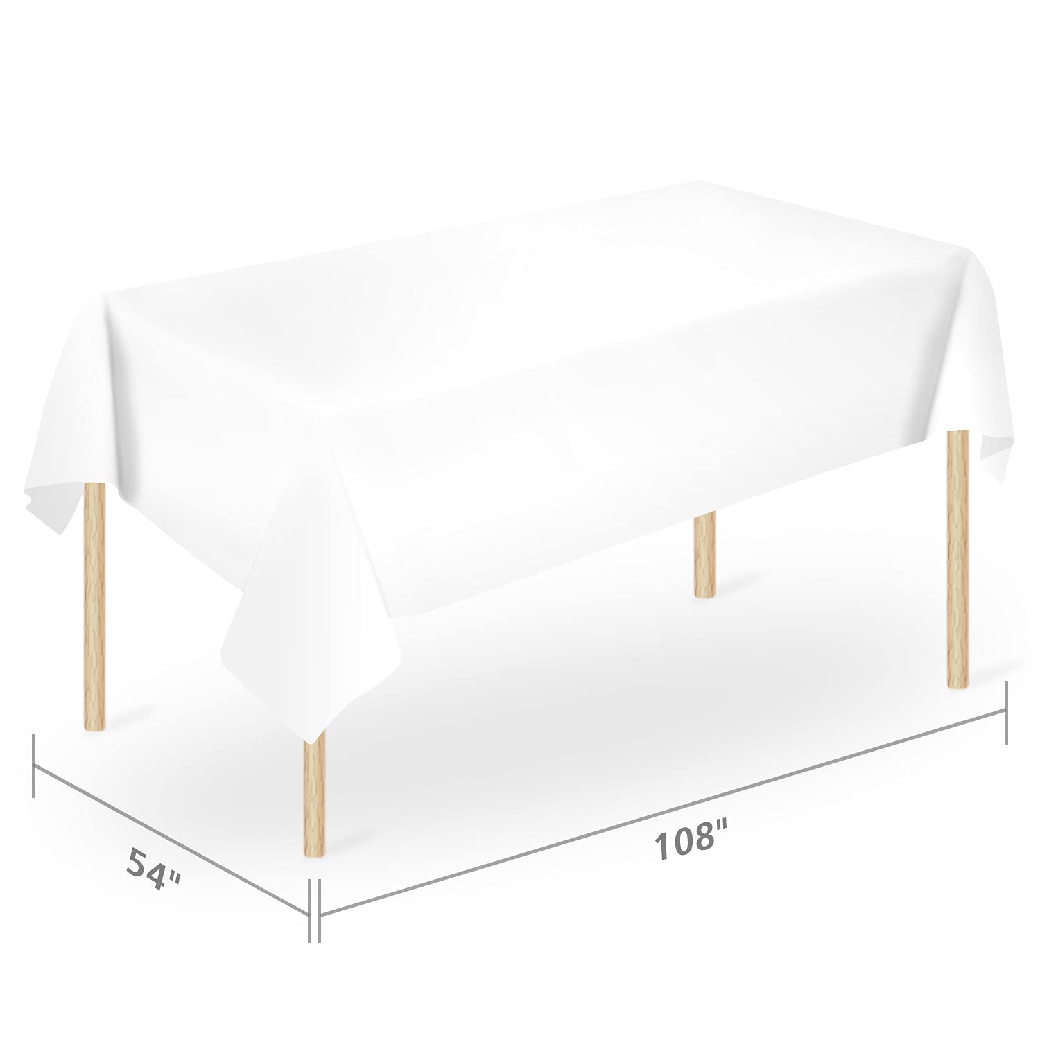 Plastic Table Cloth For Parties, Disposable Tablecloth 54'' X 108'', Pack Of 6, White Rectangle