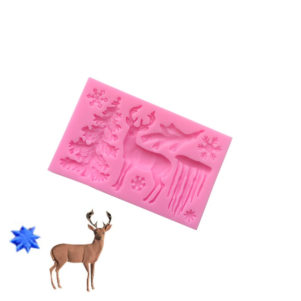 2 Pack Christmas Deer Fondant Silicone Mold, Animal Elk Snowflake Tree Deer Resin Fondant Silicone Mold For Diy Cookie Cake Choc