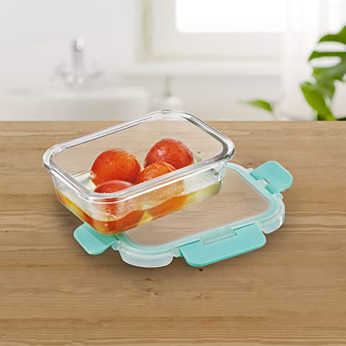 Allo FoodSafe 370ml Rectangle Glass Food Storage Container with Break Free Detachable Lock, Oven Safe Microwave Safe, High Boros