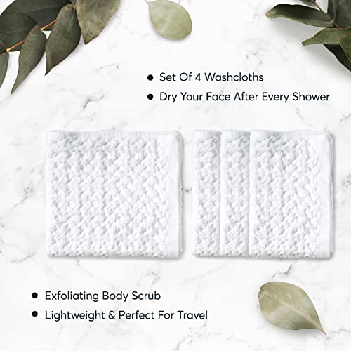 Sutera - Wash Towels Extra Absorbent Silverthread Washcloths Set - Pack Of 4 White - 100% Ca-Grown Cotton - Luxury Soft Durable