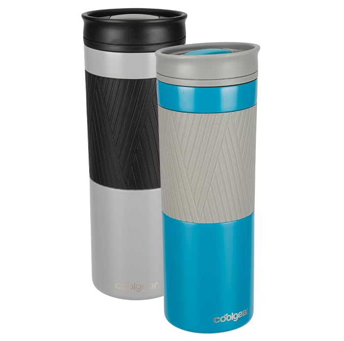 COOL GEAR 2 Pack 20oz Amelia Coffee Travel Mug with Spill Resistant Slider Lid  Blue/Black